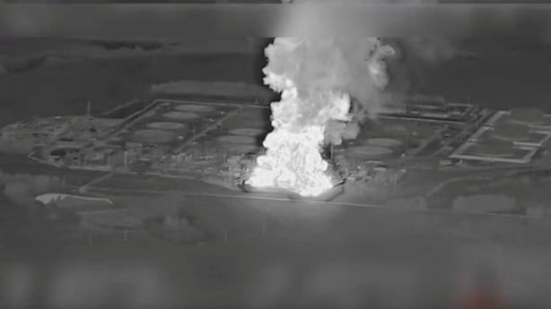 Smoke rises from the Unecha oil pumping station in Russia