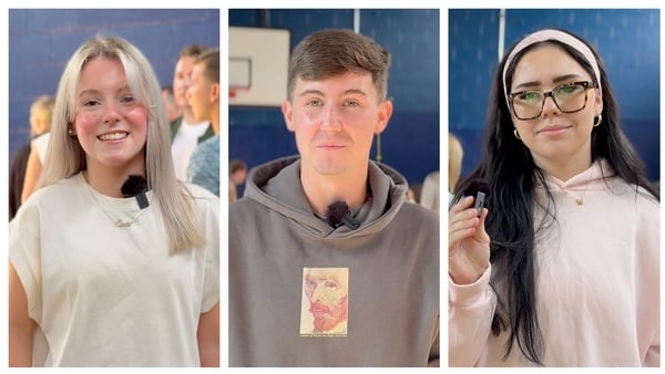 image shows three leaving cert students from St Seton’s Secondary School in Dublin