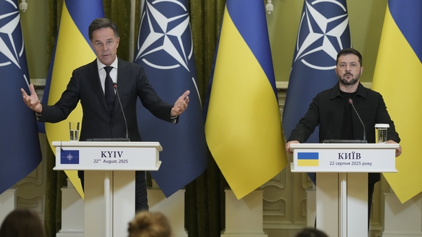 Volodymyr Zelensky and Mark Rutte speak at a press conference in Kyiv