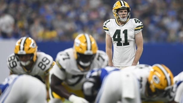 INDIANAPOLIS, IN - AUGUST 16: Green Bay Packers Kicker Mark McNamee (41) lines up a kick during the NFL preseason game between the Green Bay Packers and the Indianapolis Colts on August 16, 2025, at Lucas Oil Stadium in Indianapolis, Indiana. (Photo by Michael Allio/Icon Sportswire via Getty Images)