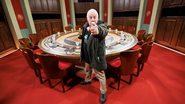 JB points at camera at Traitors Ireland round table 2