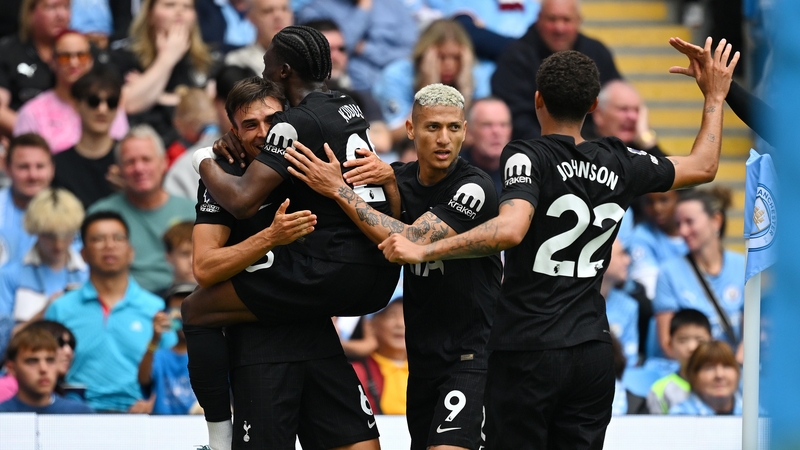 Joao Palhinha celebrates his goal - and Tottenham's second - against Manchester City