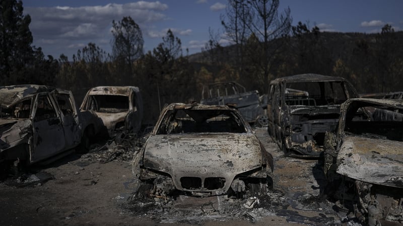 Burnt cars in Trancoso, Portugal after recent wildfires