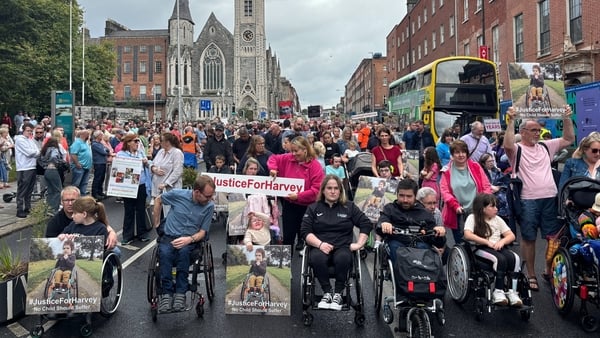 Crowds march in memory of Harvey Morrison in Dublin's city centre