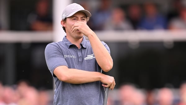 SUTTON COLDFIELD, ENGLAND - AUGUST 23: Matt Fitzpatrick of England reacts following a putt on the 18th green on day three of the Betfred British Masters hosted by Sir Nick Faldo 2025 at The Belfry on August 23, 2025 in Sutton Coldfield, England. (Photo by