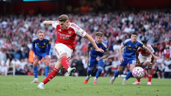 LONDON, ENGLAND - AUGUST 23: Viktor Gyoekeres of Arsenal scores his team's fifth goal from a penalty during the Premier League match between Arsenal and Leeds United at Emirates Stadium on August 23, 2025 in London, England. (Photo by Justin Setterfield/G