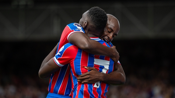 LONDON, ENGLAND - AUGUST 24: Ismaila Sarr of Crystal Palace celebrates with Jean-Philippe Mateta after scoring opening goal during the Premier League match between Crystal Palace and Nottingham Forest at Selhurst Park on August 24, 2025 in London, United Kingdom. (Photo by Sebastian Frej/Getty Image