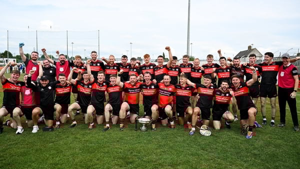 The Mount Leinster Rangers team celebrate after winning 2025 Carlow hurling title