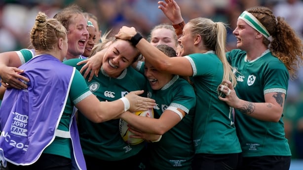 Ireland's Fiona Tuite (third left, with ball) celebrates