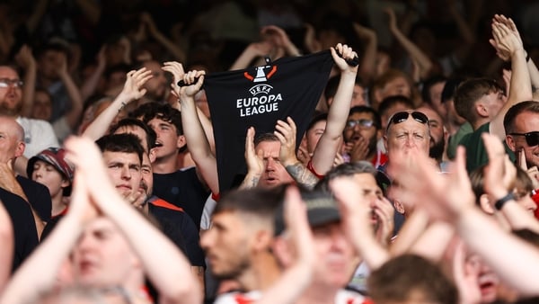 LONDON, ENGLAND - AUGUST 24: Forest fans hold up a Europa League t shirt during the Premier League match between Crystal Palace and Nottingham Forest at Selhurst Park on August 24, 2025 in London, England. (Photo by Jacques Feeney/Offside/Offside via Gett