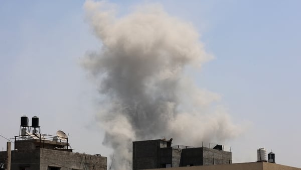 Smoke billows after an Israeli strike on Jabalia in the northern Gaza Strip