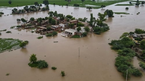 Partially-submerged houses in Kasur, Pakistan