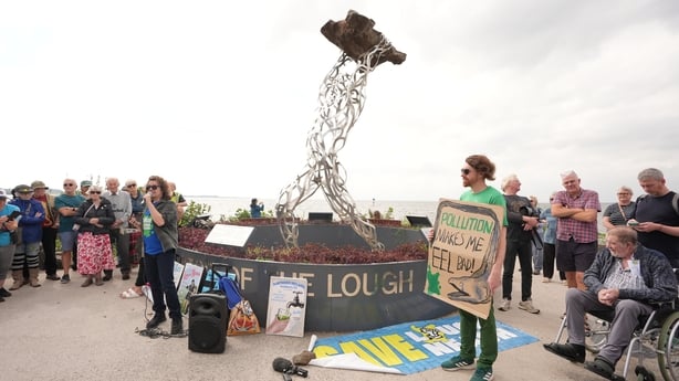 A picture of the Save Lough Neagh coalition speaking at a rally for Lough Neagh 