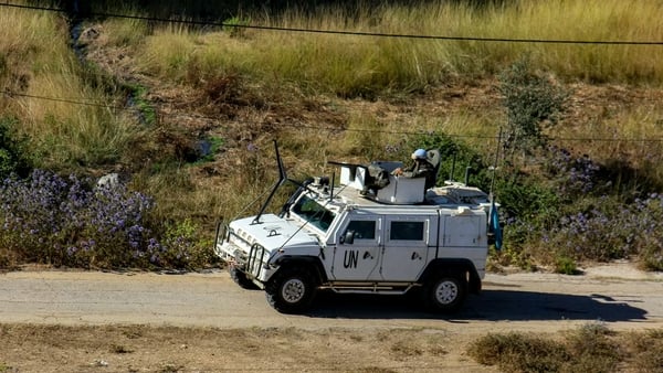 One of the armoured vehicles of the United Nations Interim Force in Lebanon peacekeepers patrols in the Buwayda region of Marjayoun in southern Lebanon
