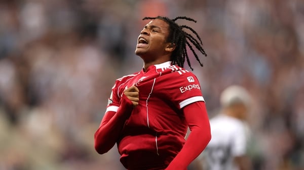 NEWCASTLE UPON TYNE, ENGLAND - AUGUST 25: Rio Ngumoha of Liverpool celebrates scoring his team's third goal during the Premier League match between Newcastle United and Liverpool at St James' Park on August 25, 2025 in Newcastle upon Tyne, England. (Photo