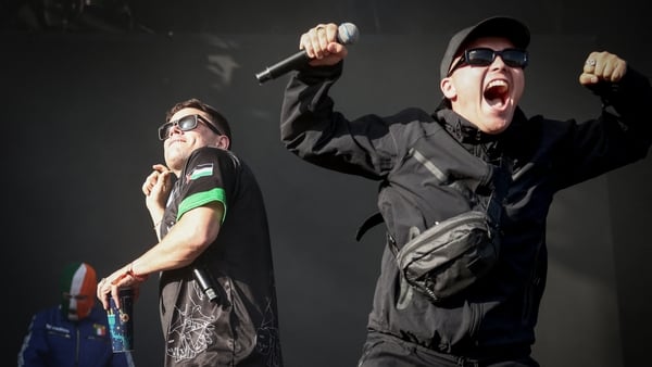 Kneecap perform at the Rock en Seine music festival in Saint-Cloud, near Paris, on 24 August, 2025