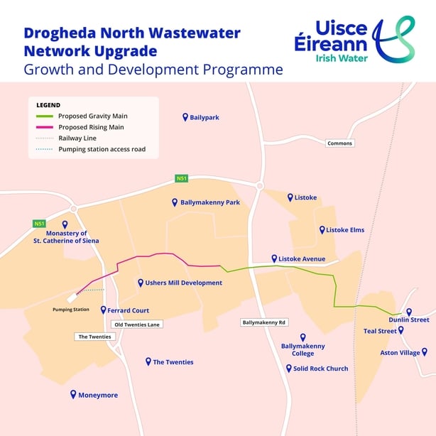A map of the North Drogheda wastewater network upgrade project 