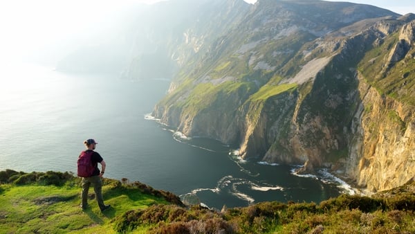 Slieve League, Irelands highest sea cliffs, located in south west Donegal along this magnificent costal driving route. One of the most popular stops at Wild Atlantic Way route, Co Donegal, Ireland.