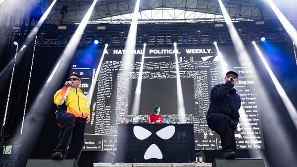 Kneecap perform in concert during Bilbao BBK Live at Kobetamendi on 11 July, 2025 in Bilbao