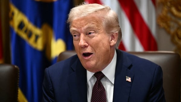 A picture of US President Donald Trump in a cabinet meeting in the Cabinet Room of the White House in Washington, DC
