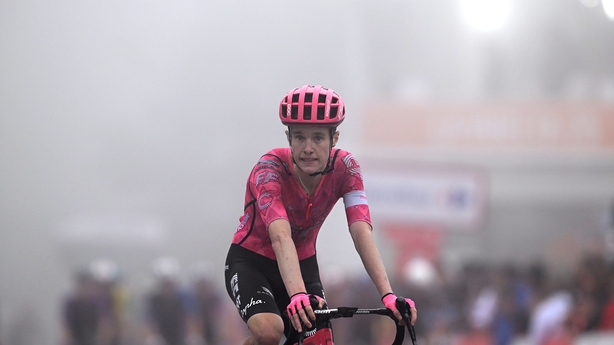 Archie Ryan of Ireland and Team EF Education - EasyPost reacts after the La Vuelta - 80th Tour of Spain 2025, Stage 2 a 159.5km stage from Alba to Limone Piemonte 1389m / #UCIWT / on August 24, 2025 in Limone Piemonte, Italy.
