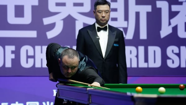 WUHAN, CHINA - AUGUST 26: Stephen Maguire of Scotland plays a shot in the third round match against Zhao Xintong of China on day 3 of the 2025 Wuhan Open Qualifiers at Optics Valley Gymnasium of HUST on August 26, 2025 in Wuhan, Hubei Province of China. (