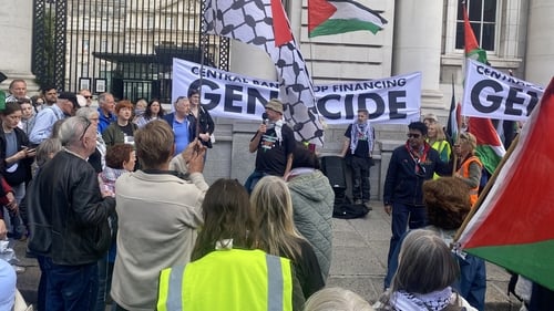 Several hundred people gathered at Government Buildings for the rally