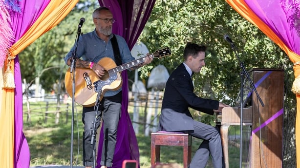 The Cranberries Noel Hogan with Pianist Niall Kinsella performing at the Electric PIcnic press day 