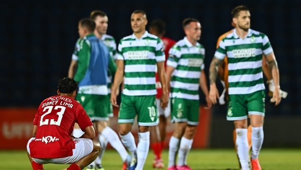 21 August 2025; Sidney Lima of CD Santa Clara reacts after his side's defeat in the UEFA Conference League Play-off Round first leg match between CD Santa Clara and Shamrock Rovers FC at the Estadio de São Miguel in Ponta Delgada, Portugal. Photo by Ben M