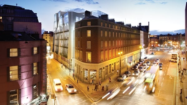 Office block in a busy city street