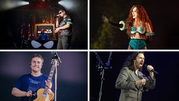 Artists performing at Electric Picnice 2025 clockwise Kneecap, Chappell Roan, Hozier and Sam Fender