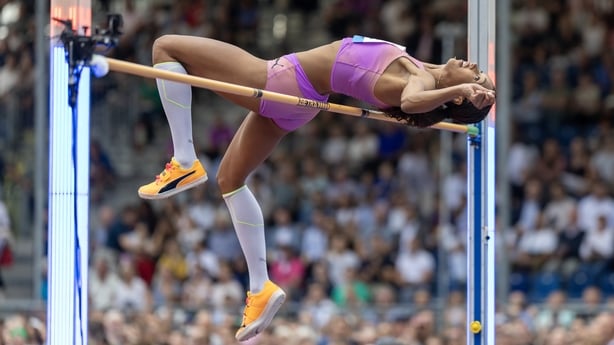 ZURICH, SWITZERLAND: AUGUST 27: Morgan Lake of Great Britain in action in the Women's High Jump Final in Sechseläutenplatz, the largest town square in Zurich during the Weltklasse Zürich, Wanda Diamond League Final on August 27th, 2025 in Zurich, Switzerland. (Photo by Tim Clayton/Getty Images)