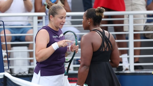 NEW YORK, NEW YORK - AUGUST 27: Jelena Ostapenko of Latvia (L) argues with Taylor Townsend of the United States (R) following their Women's Singles Second Round match on Day Four of the 2025 US Open at USTA Billie Jean King National Tennis Center on Augus