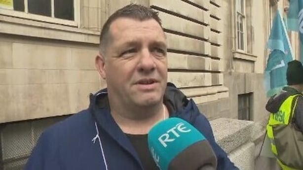 Darren O'Reilly, a school caretaker in Carbury in County Kildare, is on strike