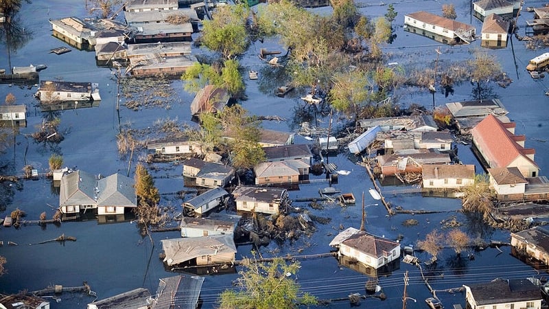 A neighbourhood under water in Chalmette, New Orleans after Hurricane Katrina