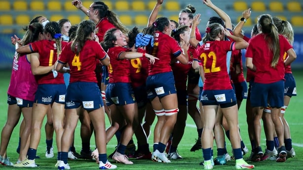 13 September 2021; Spain players celebrate after the Rugby World Cup 2022 Europe Qualifying Tournament match between Spain and Ireland at Stadio Sergio Lanfranchi in Parma, Italy. Photo by Roberto Bregani/Sportsfile