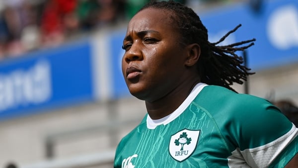 9 August 2025; Linda Djougang of Ireland before the Women's Rugby World Cup warm-up match between Ireland and Canada at Affidea Stadium in Belfast. Photo by Ramsey Cardy/Sportsfile