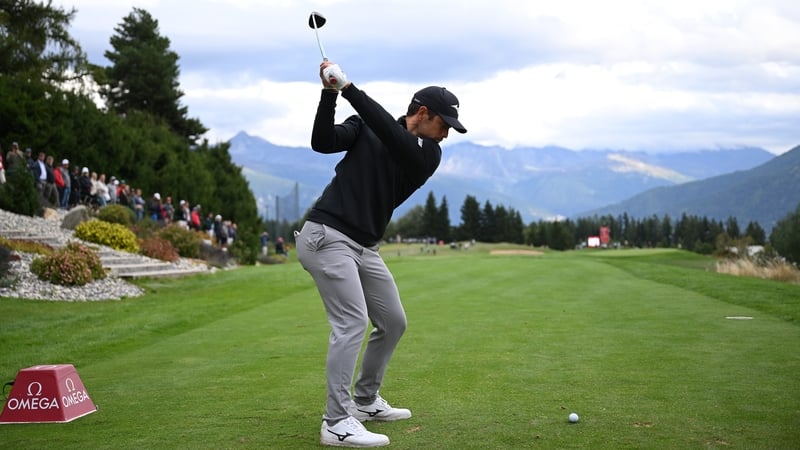 Adrien Saddier teeing off on the 7th at Crans-sur-Sierre GC
