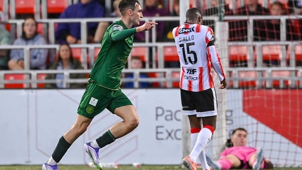 Mason Melia of St Patrick's Athletic after scoring his side's first goal against Derry City, Premier Division, August 2025