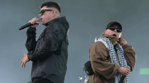 Kneecap's Moglai Bap and Mo Chara perform on stage at Belfast Vital