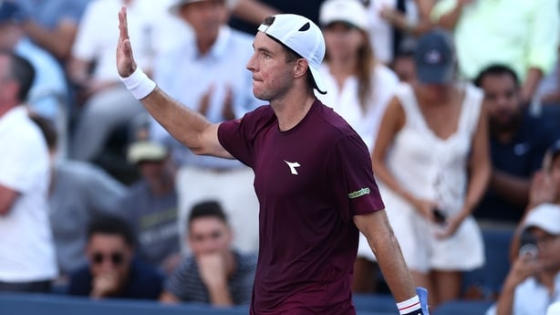 Jan-Lennard Struff of Germany celebrates after defeating Frances Tiafoe at 2025 US Open