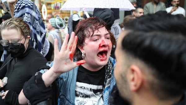 BERLIN, GERMANY - AUGUST 28: Clashes broke out during a pro-Palestinian demonstration at Hackescher Markt in Berlin, Germany on August 28, 2028. Protesters gathered to denounce the killing of journalists and Israeli attacks in Gaza. Police officers used a