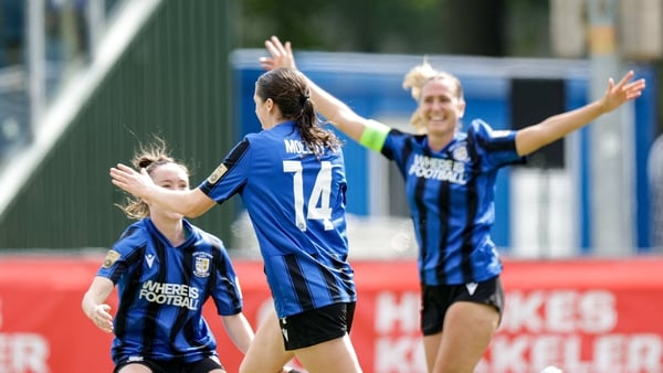 Roisin Molloy of Athlone Town, 14, celebrates scoring her side's second goal during the UEFA Women's Champions League Second Qualifying Round third-place match between Crvena Zvezda and Athlone Town at Sportpark Schreurserve in Enschede, Netherlands.