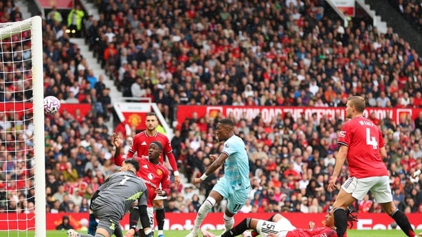 Jaidon Anthony of Burnley scores his team's second goal v Manchester United, Premier League August 2025