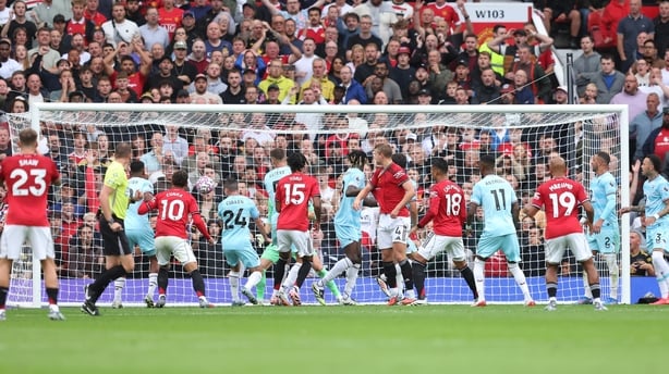 MANCHESTER, ENGLAND - AUGUST 30: Josh Cullen of Burnley scores his team's own goal during the Premier League match between Manchester United and Burnley at Old Trafford on August 30, 2025 in Manchester, England. (Photo by Matt McNulty/Getty Images)