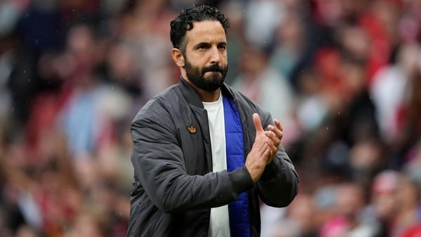 Manchester United manager Ruben Amorim applauds the fans after 3-2 win over Burnley, August 2025