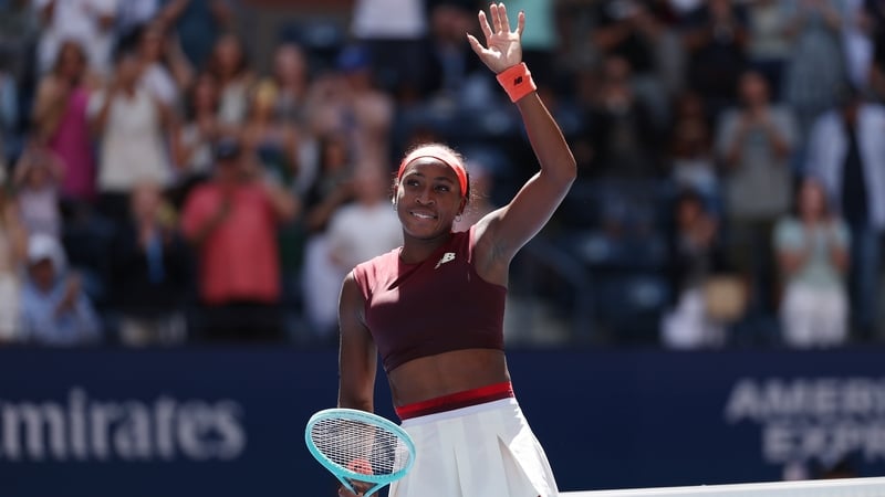 Coco Gauff acknowledges the crowd after defeating Magdalena Frech