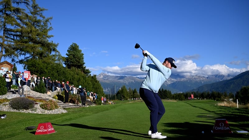 Thriston Lawrence plays a tee shot at Crans-sur-Sierre Golf Club