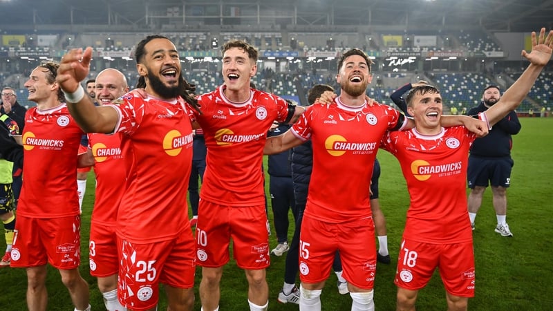 Shelbourne players rejoice after booking their Conference League ticket