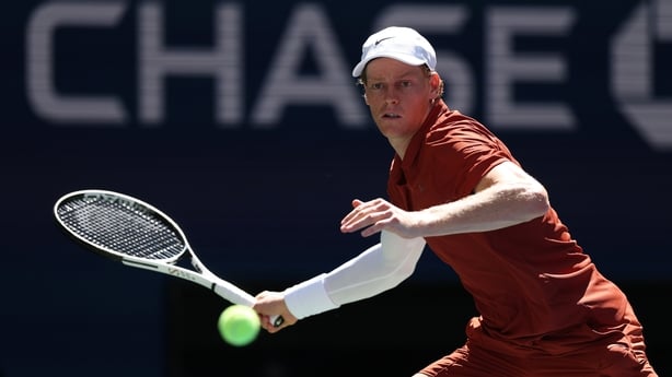 NEW YORK, NEW YORK - AUGUST 30: Jannik Sinner of Italy plays a forehand against Denis Shapovalov of Canada during their Men's Singles Third Round match on Day Seven of the 2025 US Open at USTA Billie Jean King National Tennis Center on August 30, 2025 in the Flushing neighborhood of the Queens borou